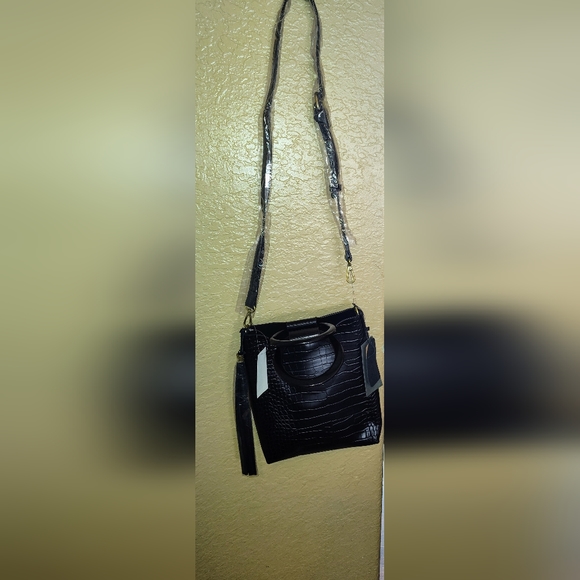 Street Level Black Croco Mini Tote with Ring Handle, OS. - Picture 5 of 5